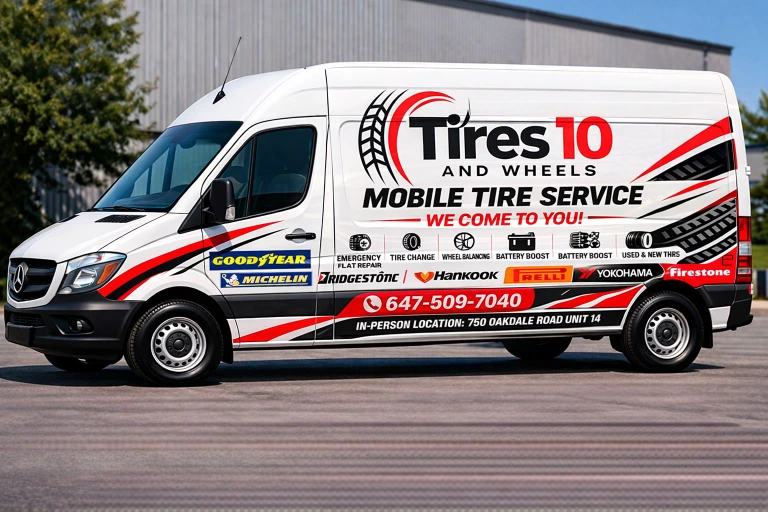 Professional mobile tire service technician at work
